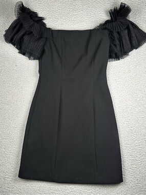 Elliatt Black Ruffle Sleeve Mini Dress XS Off Shoulder Tulle Bodycon Formal Chic